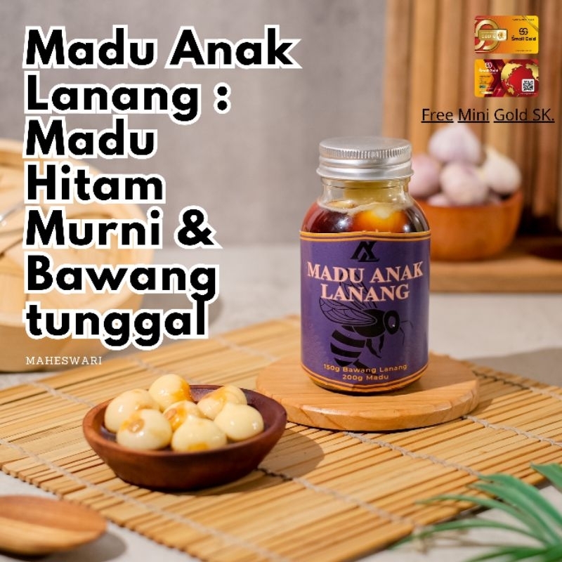 

Bawang Tunggal Madu dengan madu hitam murni dan bawang lanang