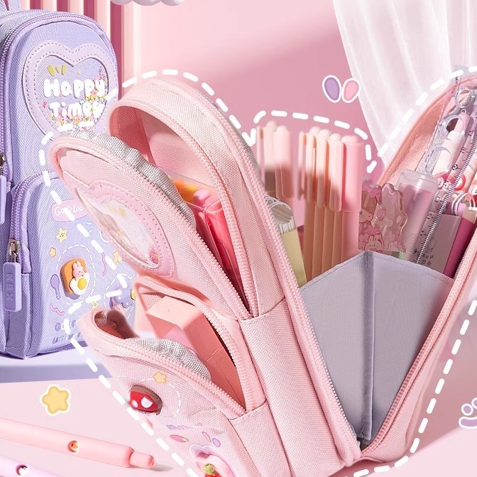 

HJ6 Dengan stiker gratisPencil Case Hiasan Glitter Karakter 3D Model Tas Lucu Korea Kapasitas Tempat Pensil Aesthetic