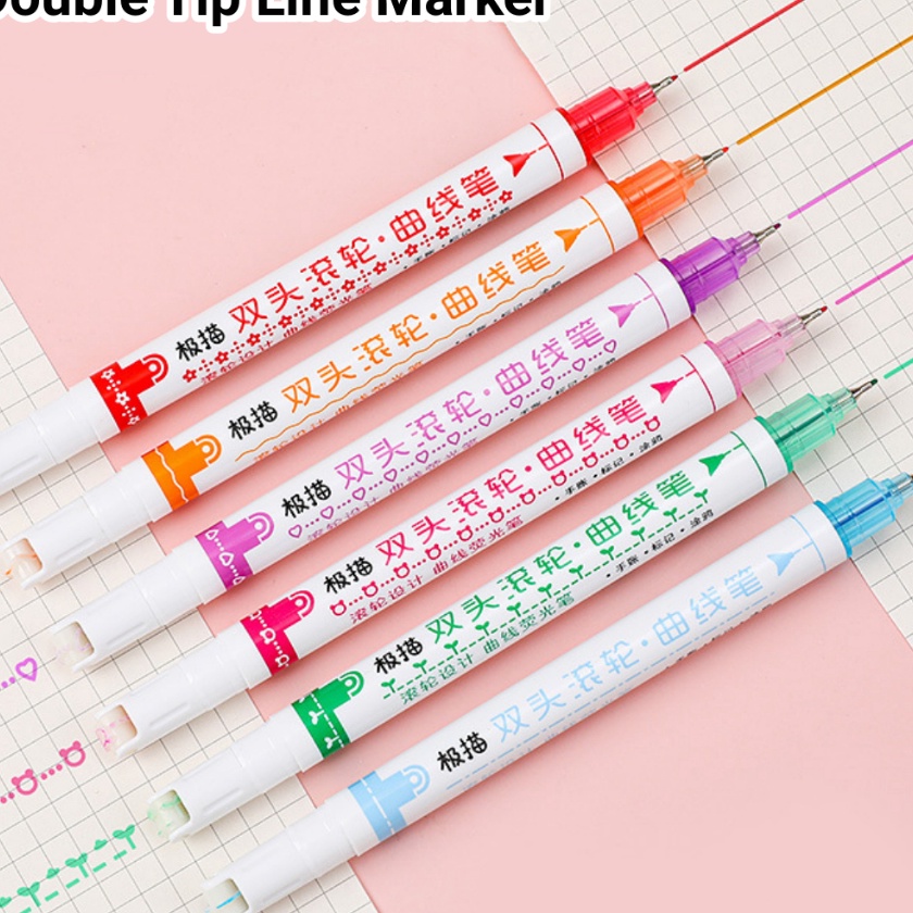 

KP8 marker stabilo set double tip Spidol gambar garis aesthetic warna bentuk bunga Pulpen roll ar rainbow color pen 2in1 Hhlhter motif untuk DIY agenda jurnal scrapbook Multicolor pena