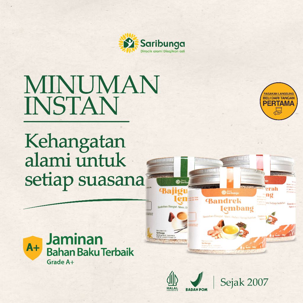 

(New) Minuman Instan Premium SARIBUNGA - Jahe Merah - Bandrek - Bajigur Grade A+ - Oleh Oleh Lembang