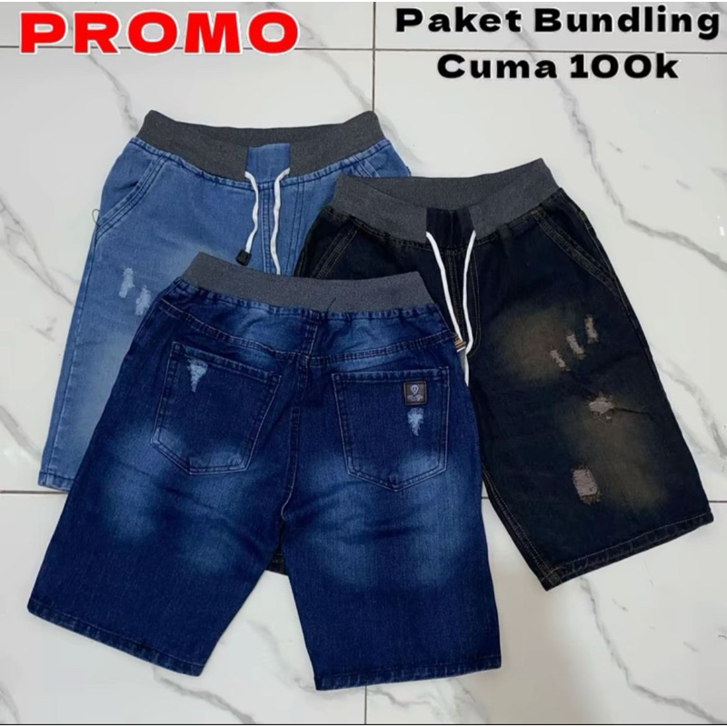 PROMO 100 DAPAT 3 CELANA PENDEK JEANS PRIA COWOK MURAH