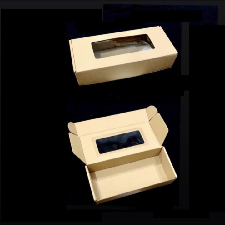 

( 10 pcs ) Kotak Dus Coklat Polos Packaging Brownies Mini Box Lipat Jendela Mika 24x11x5 cm