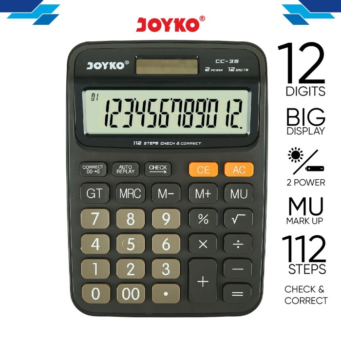 

Kalkulator Joyko CC-35 12 digits Dual Power Check Correct Function