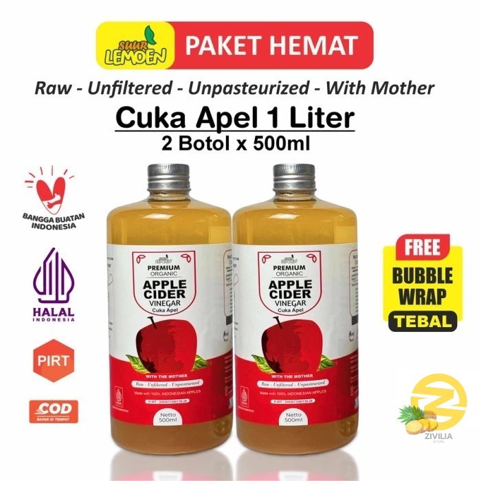 

Best Seller Paket 1 Liter Cuka Apel 1.000 ML Vinegar 500 ml + 500 ml By Suur Loemoen ID