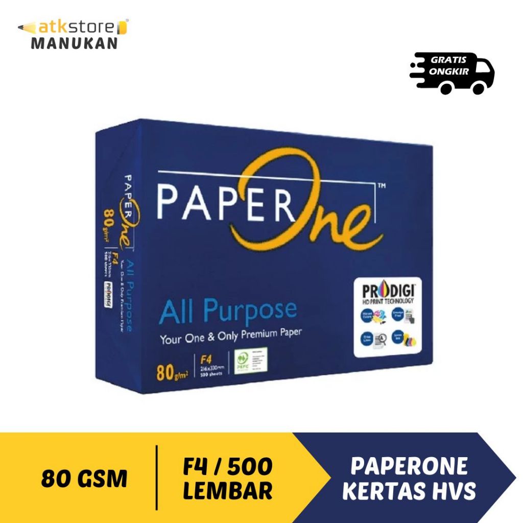 

PAPERONE KERTAS HVS UKURAN F4 | 80 GSM | 1 RIM / 500 LEMBAR | KERTAS HVS / FOTOCOPY