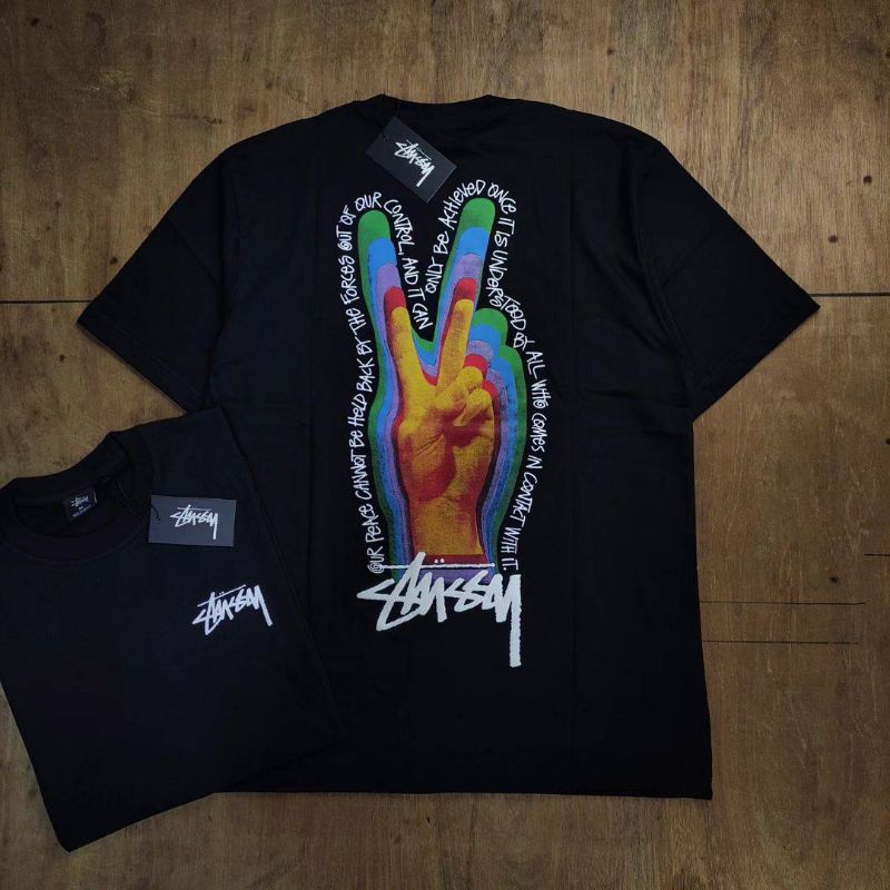 Kaos Tshirt Stussy Peace Sign Hitam Cotton Combed 24s Mirror Fulltag