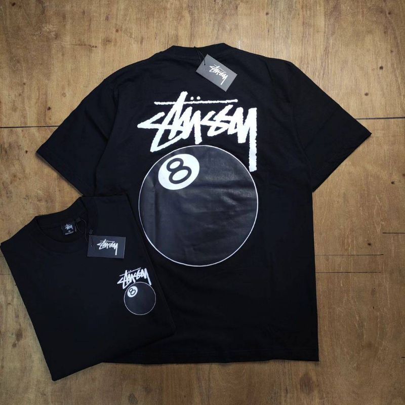 Kaos Tshirt Stussy 8 Ball Outline Hitam Cotton Combed 24s Mirror Fulltag