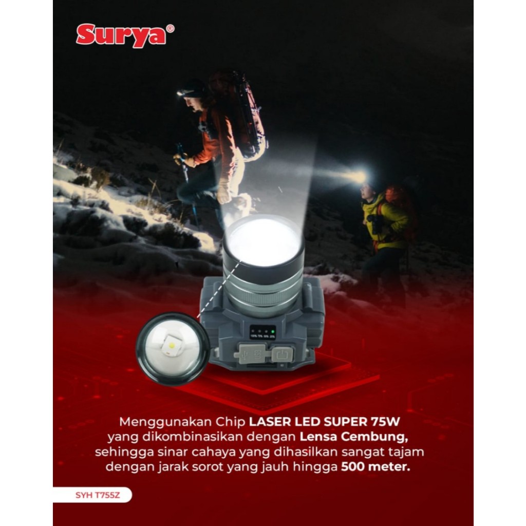 Senter Kepala Surya T755Z | Senter Kepala Jarak Jauh Dan Jarak Dekat | Senter Kepala Surya 75 WATT