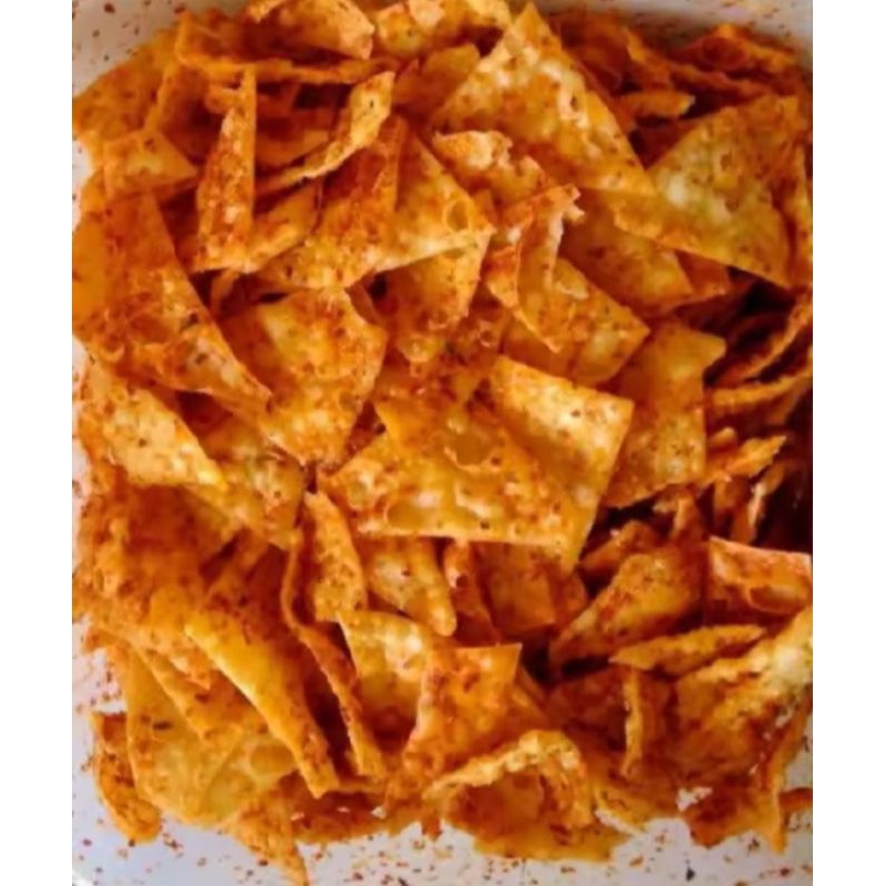

Keripik pangsit bawang pedas daun jeruk 500 gram bonus sambal