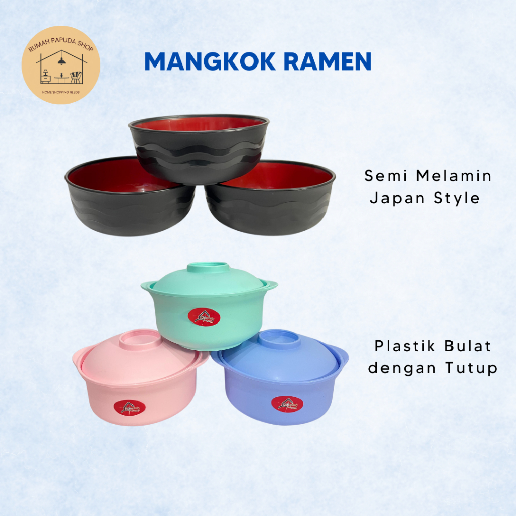 Mangkok Ramen Mangkok Plastik Tebal Mangkok Mangkok Semi Melamin Hitam Merah Mangkok Ramen Bulat den
