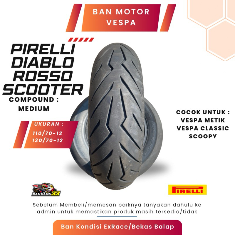 Ban Motor Scoopy, Vespa Pirelli Rosso Scooter Uk 110/70 12 / 130/70-12 (ExRace)