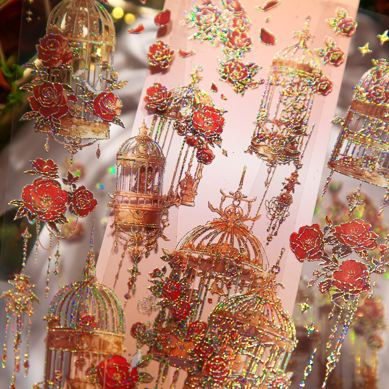 MR.PAPER PVC FLAT STICKERS CLASSICAL FLOWER CAGE SERIES STICKER HANDBOOK DECORATION STICKERS GOLD ST