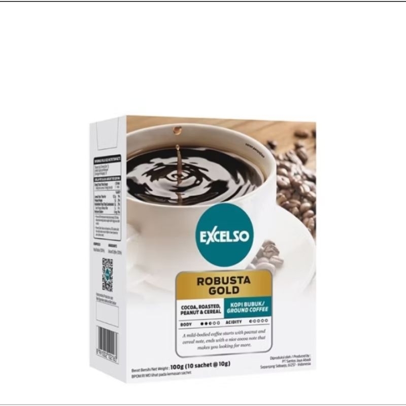 

Excelso Robusat Gold- Bubuk kopi 1 Folding box (10x10gr)
