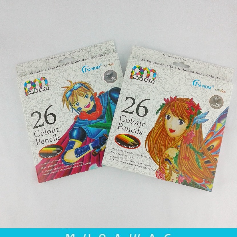 

HJ6 Pensil warna panjang 24 warna 2 warna neon kuning dan orange NDM Color Pencil 24Colors bonus serutan