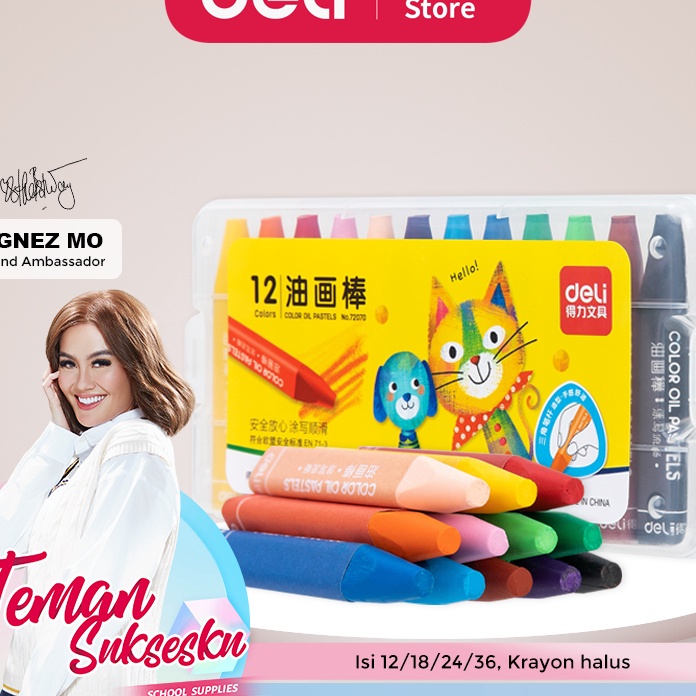 

KF7 Deli Krayon Sekolah 12 Warna Cerah bentuk segita ergonomis tangan bersih 727
