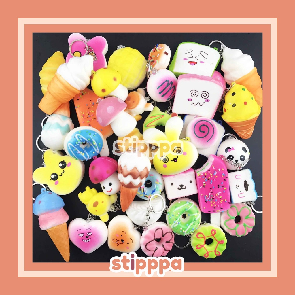 Diskon 3 Produk STIPA Gantungan Kunci Squishy Karakter Makanan Koleksi Souvenir Hiasan Tas Motor Mai