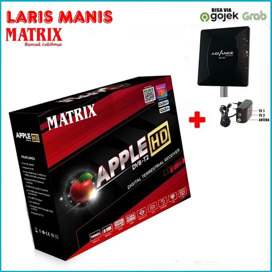 Paket Combo Set Top Box Matrix Apple HD Merah