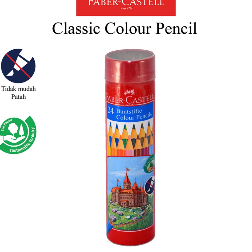 

Bonus Pensil Warna Faber Castell Round Tin 24 Warna Classic Colour Pencil Ukuran Panjang