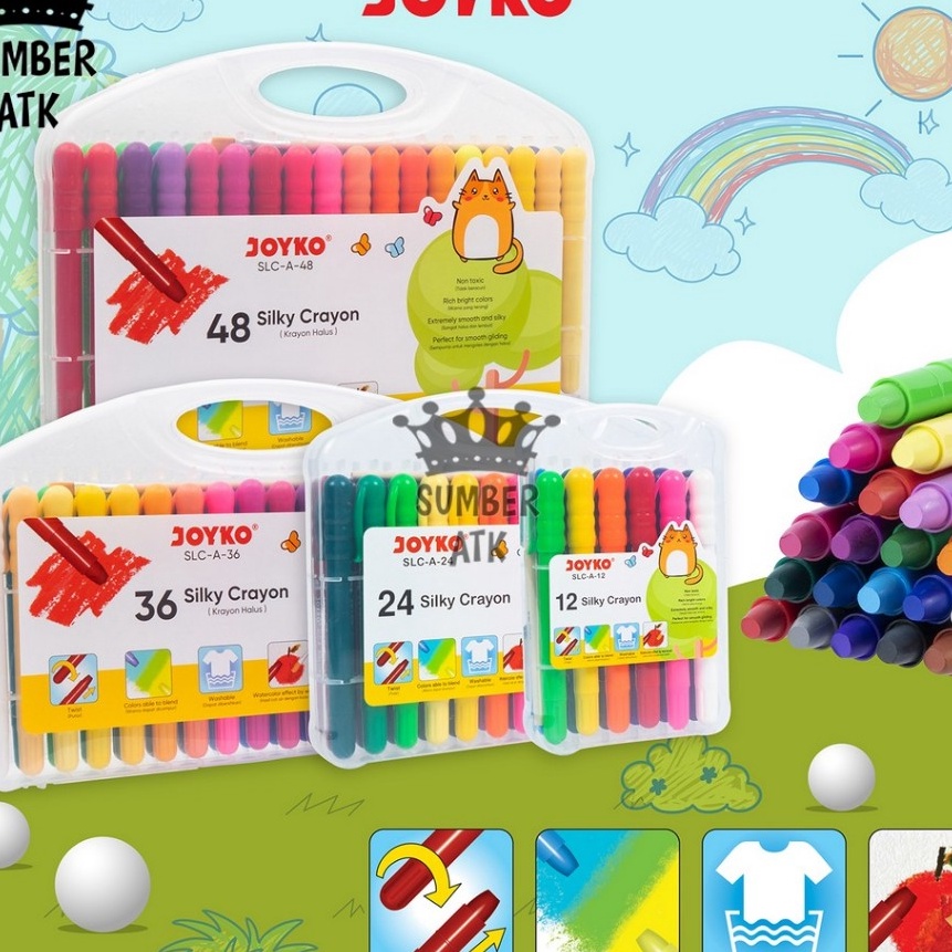 

Super Silky Crayon Krayon Halus Joyko SLCA Warna 12 24 36 dan 48 Warna