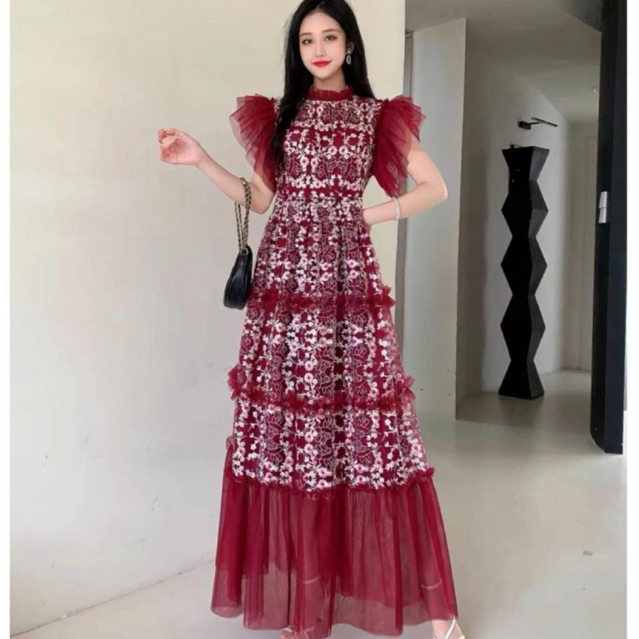 Dress Carmeroon Embroidery Maxi TM 13202 gaun kasual wanita import model korea fashion gamis muslim 