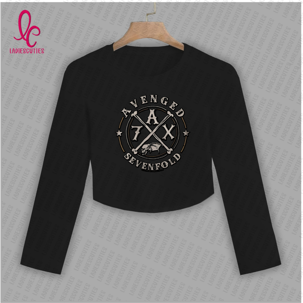 Ladiescuties Kaos Crop top lengen panjang avenged sevenfold 7AX yinyang T-shirt wanita