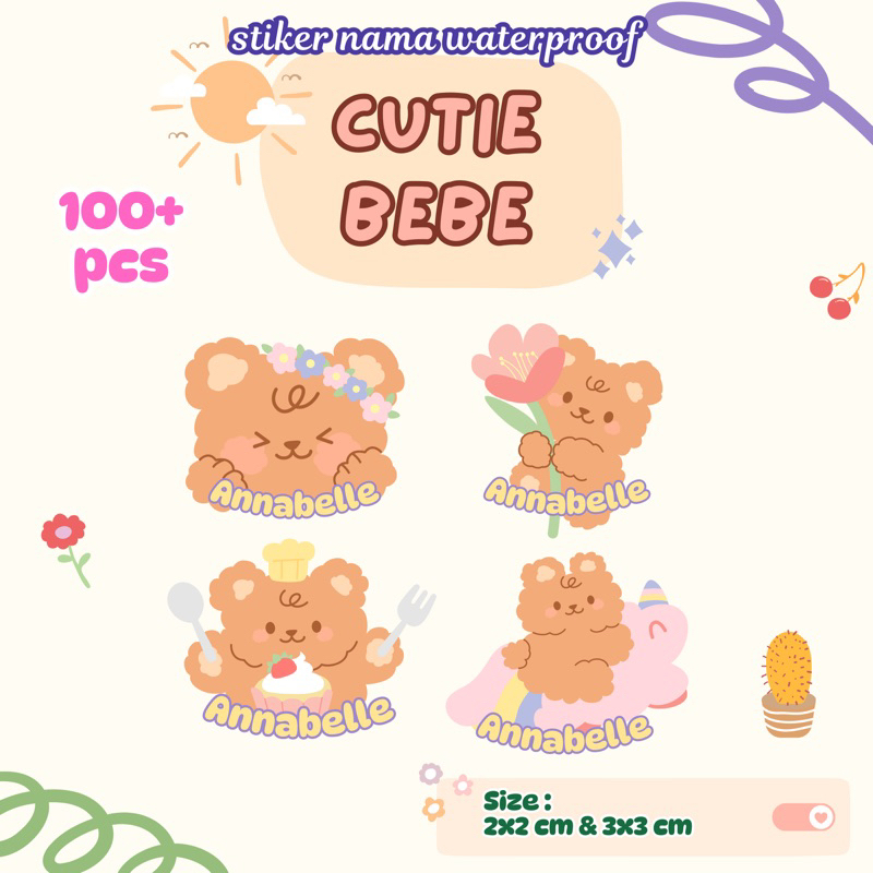 

Stiker Nama Waterproof Cute Bear | Cutie Bebe ATK Sticker buku sekolah