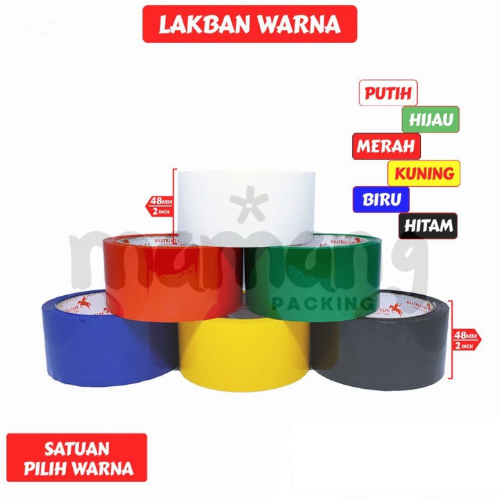 

Lakban Warna 48 x 72 Yard | Lakban Merah / Hijau / Biru / Putih / Kuning / Hitam