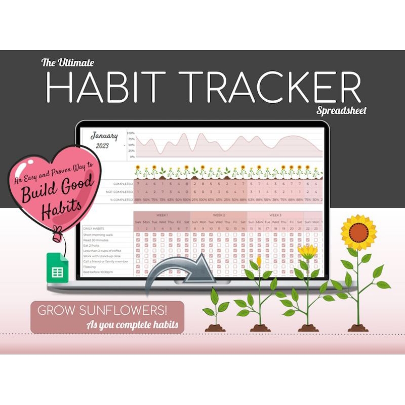 

Habit Tracker Grow Sun Flower Spreadsheet Habbit Tracker Google Sheet Muslim Tracker Prayer Daily Planner To Do List Student Planner