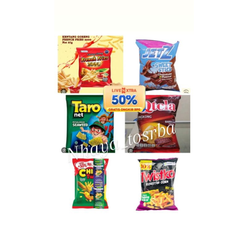 

ECER 4pc - KERIPIK QTELA SNACK RENCENG,TARO,FRENCH FRIES DAN SNACK LAINNYA