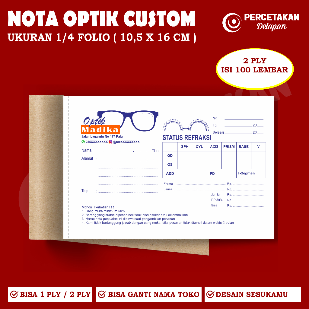 

Nota optik custom 2 ply