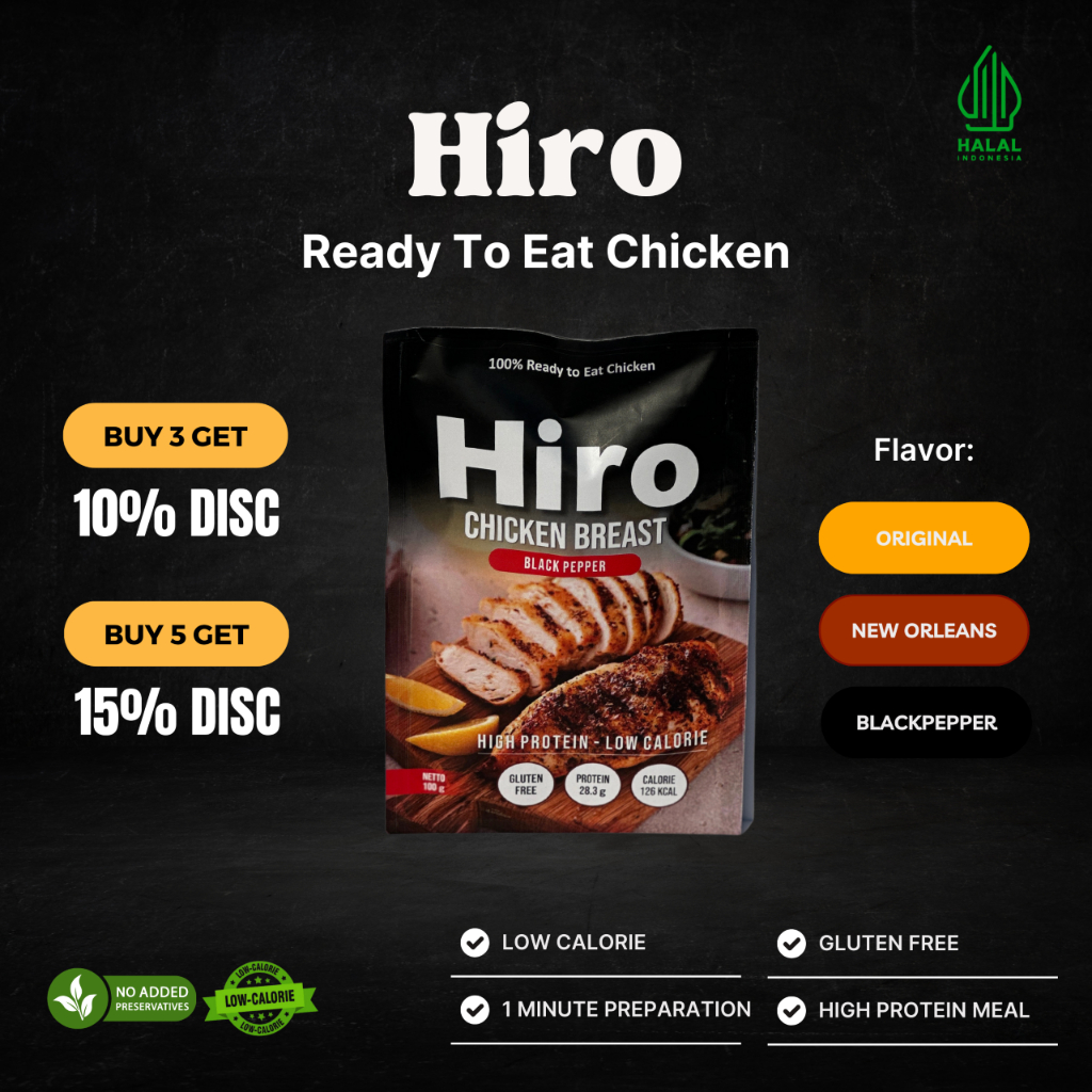 

Hiro Dada Ayam Instan Protein Daging Ayam diet tahan lama Makanan siap saji Lauk sehat rendah kalori