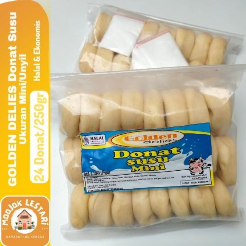 

GOLDEN DELIES Donat Susu isi 24 Ukuran Mini/Unyil 250gr Plus Gula Halus Bubuk Enak Empuk Ekonomis Halal