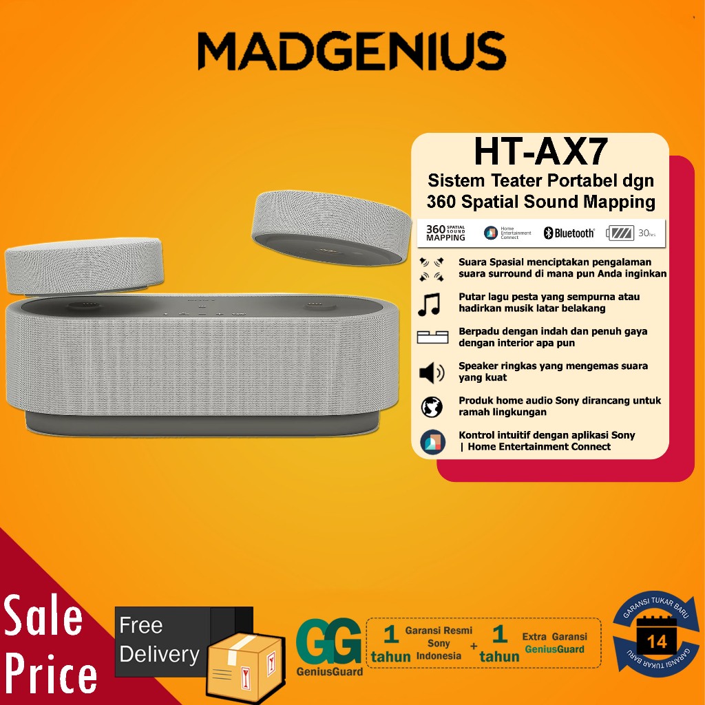 SONY Original HT-AX7 Sistem Teater Portabel dengan 360 Spatial Sound Mapping HTAX7 / Home Theatre Po