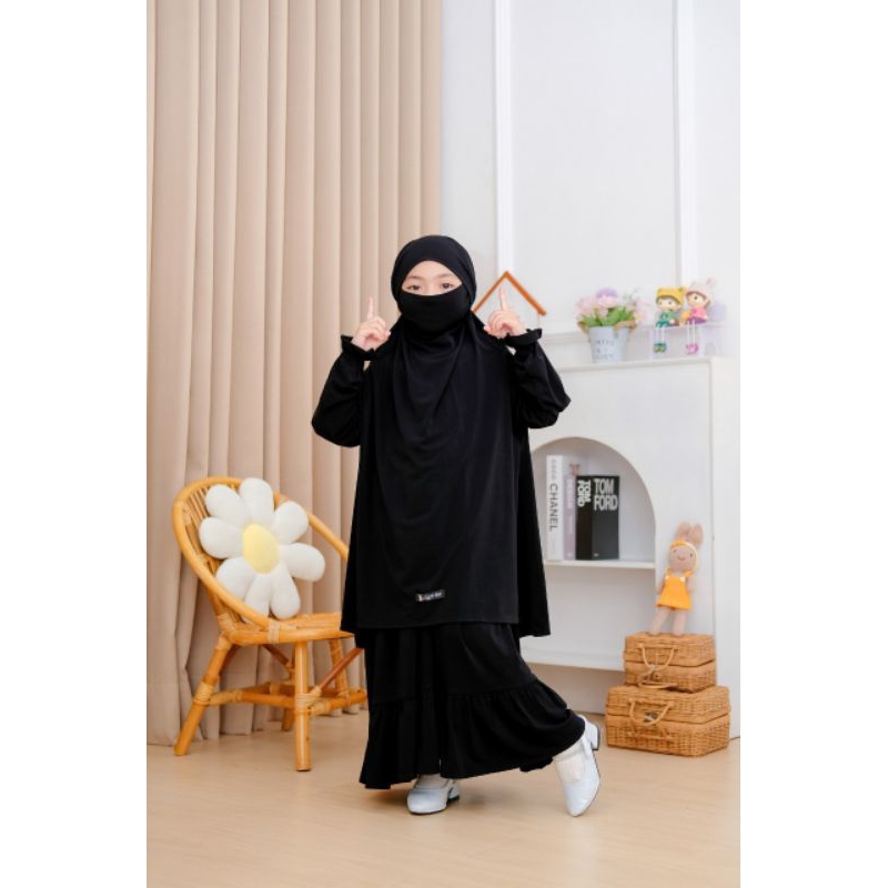 Gamis Anak Perempuan Usia 1-11 Tahun Warna Hitam Bahan Jersey Ity Gamis Anak Set FK Full Cadar by Na