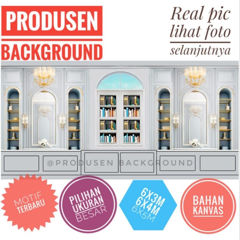 TERBARU WISUDA KANVAS Ukuran 3x6m Background Rak Buku Studio Foto