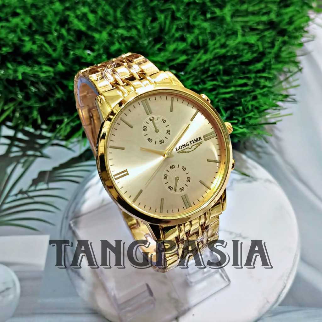 jam tangan pria tali rantai warna gold jam tangan pria casual rantai gold jam tangan cowok warna ful