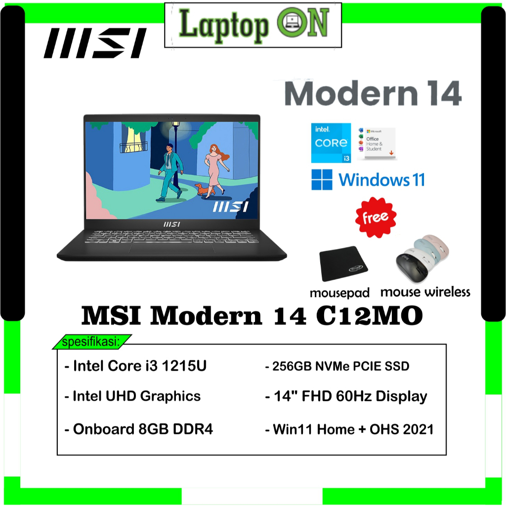 Laptop MSI i3 Promo / MSI Modern 14 C12MO Core i3 1215U 8GB 256GB Win11 OHS