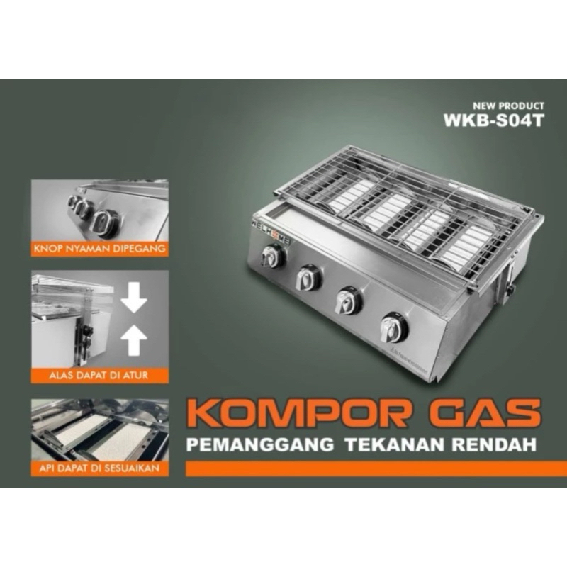 KOMPOR PANGGANG WELHOME 4 TUNGKU - PANGGANGAN 4 TUNGKU WELHOME - WELHOME KOMPOR PANGGANGAN 4 TUNGKU 