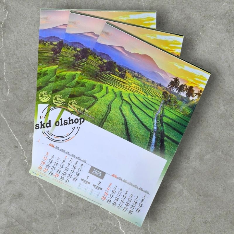 

kalender tahun 2025 AO 09 alam indonesia 6 lembar 2 bulanan ukuran 38x54cm(terima castume cetak merek)