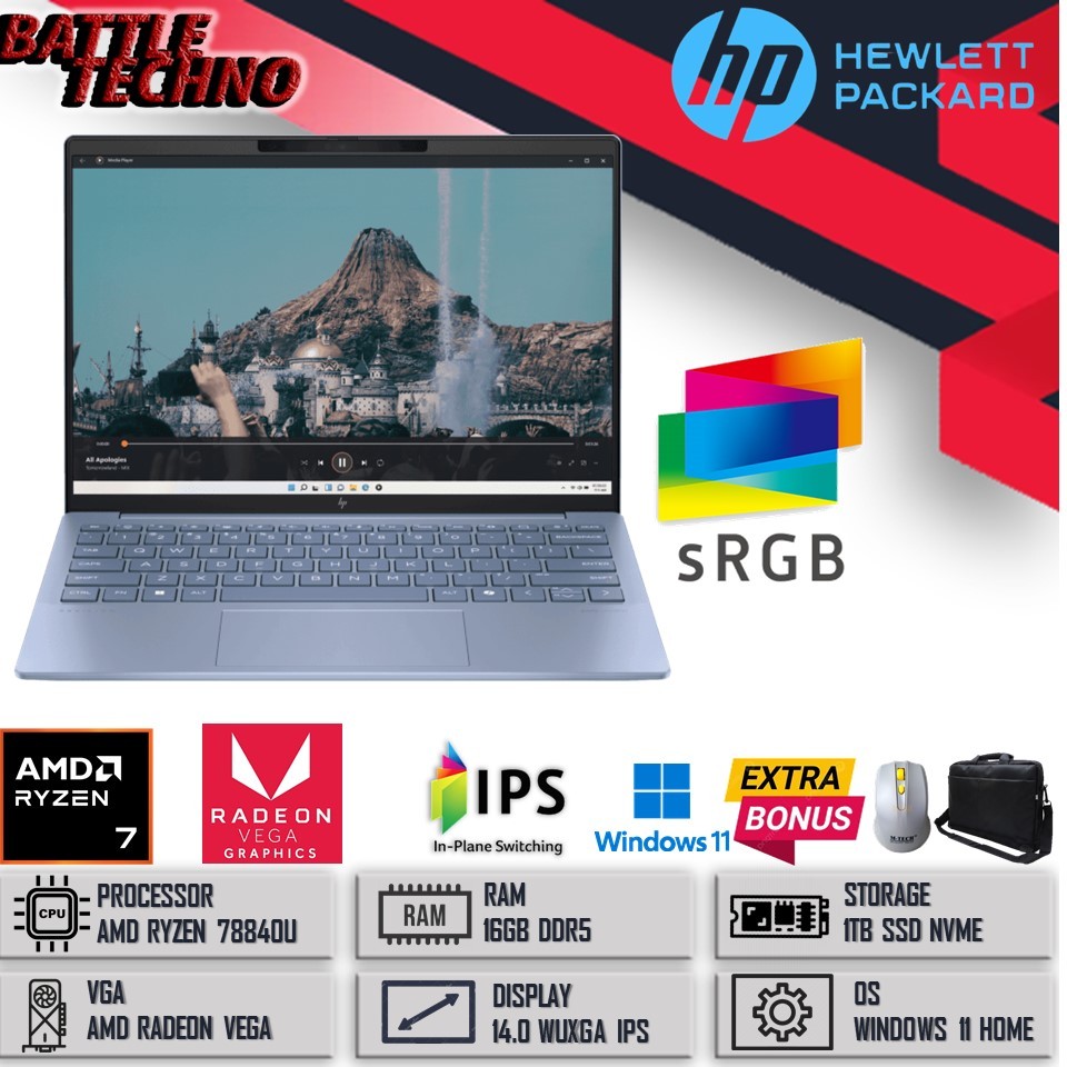 LAPTOP TERBARU HP PAVILION AERO 13 AMD RYZEN 7 8840U RAM 16GB SSD 1TB RADEON 780M 13,3 WUXGA IPS
