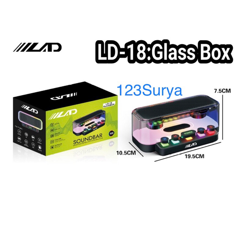 Speaker Bluetooth Soundbar LAD LD-18 Glass Box