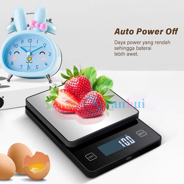 Bardonshop - Timbangan Dapur Digital 0.1G/5Kg Usb Rechargeable Timbangan Kue Akurat