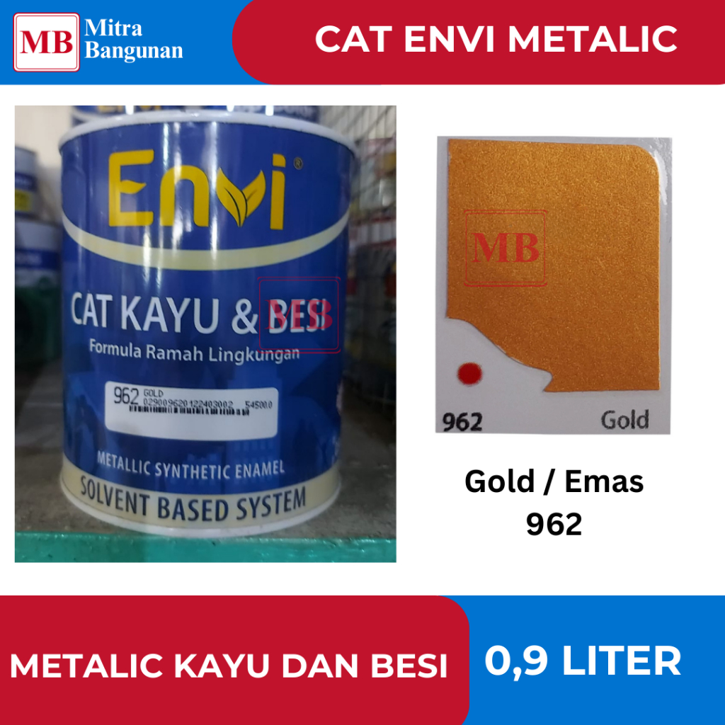 ENVI CAT METALIC WARNA GOLD / EMAS 0.9 LITER / 1 KG UNTUK KAYU DAN BESI