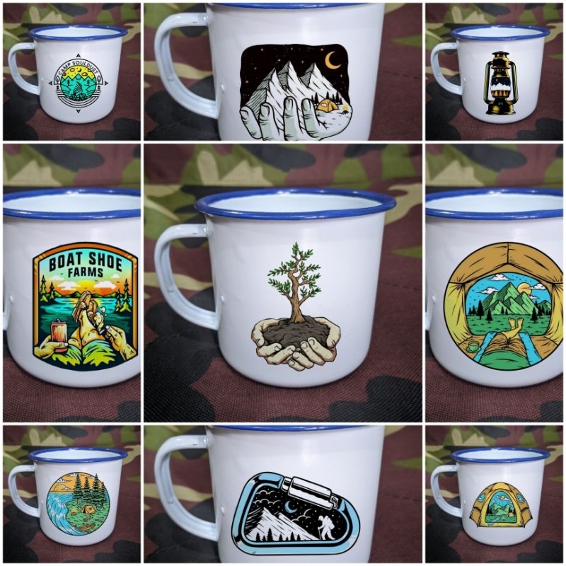 Cangkir Mug Enamel Jadul Decal Outdoor Hiking Camping Gunung Mountain #15