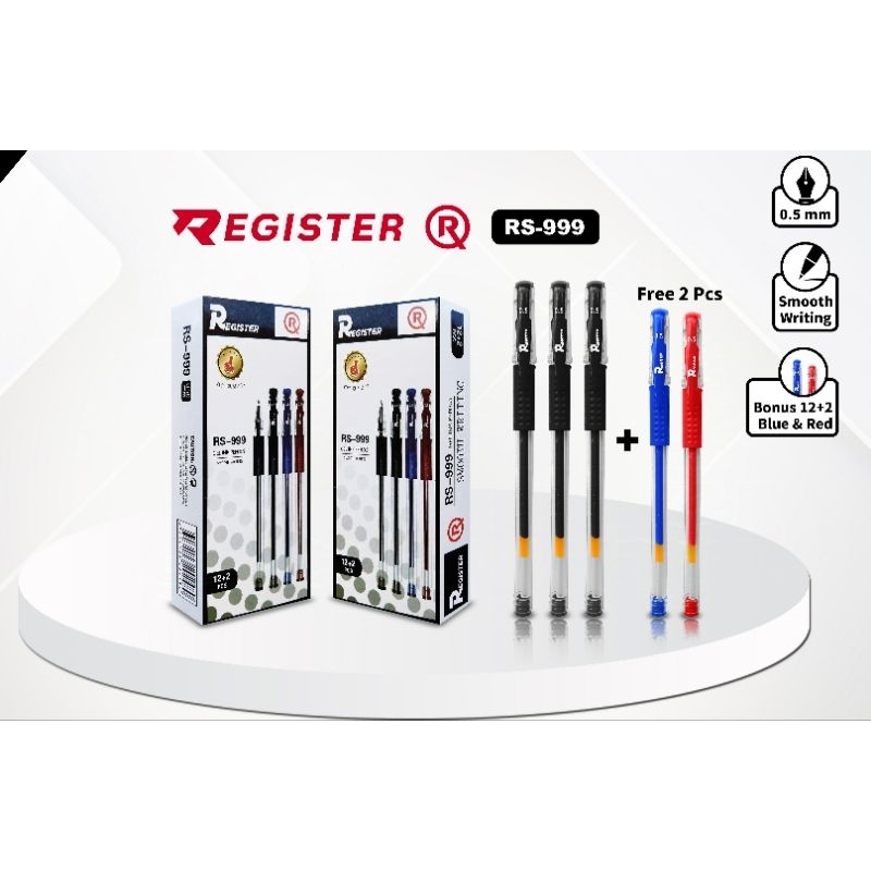 

Pen Gel Register RS 999 (12 Pcs bonus 1pcs Biru & 1Pcs Merah)