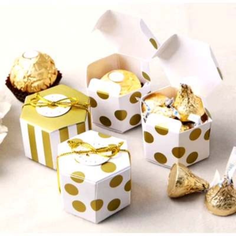 

10 Pcs Box Karton Packaging Permen Wedding / golden dot striped / box candy cookies / mini hexagonal candy box