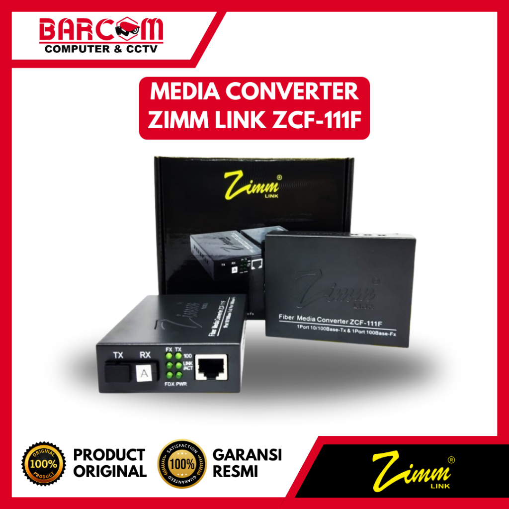MEDIA CONVERTER ZIMMLINK ZCF-111F HTB FO FIBER OPTIC - LAN UTP CABLE ZCF111F - ORIGINAL ZIMMLINK