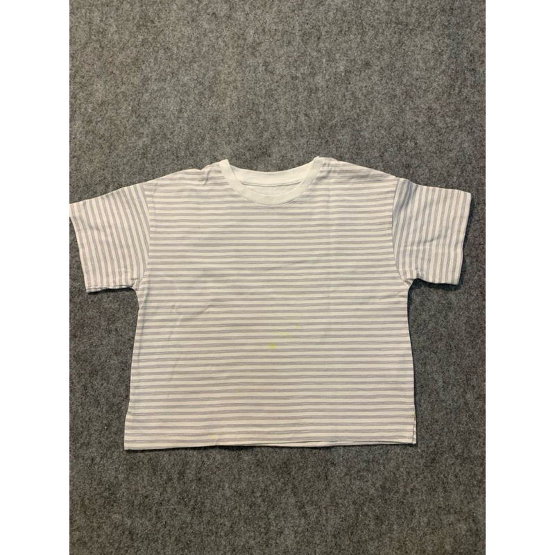 1-3 (Y) Atasan Kaos Uniqlo Baby Airism Stripe Abu-Abu Putih Lengan Pendek Anak Unisex