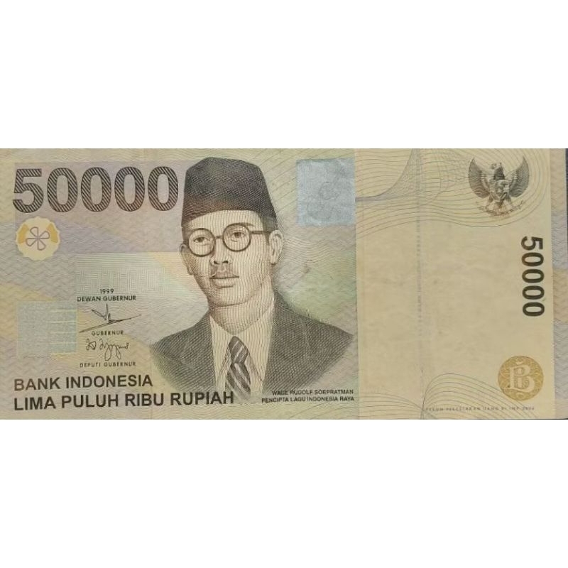 Uang Kuno Negara Indonesia 50.000 50rb Wr Supratman Tahun 1999 Kondisi AXF Kertas Renyah Original 10