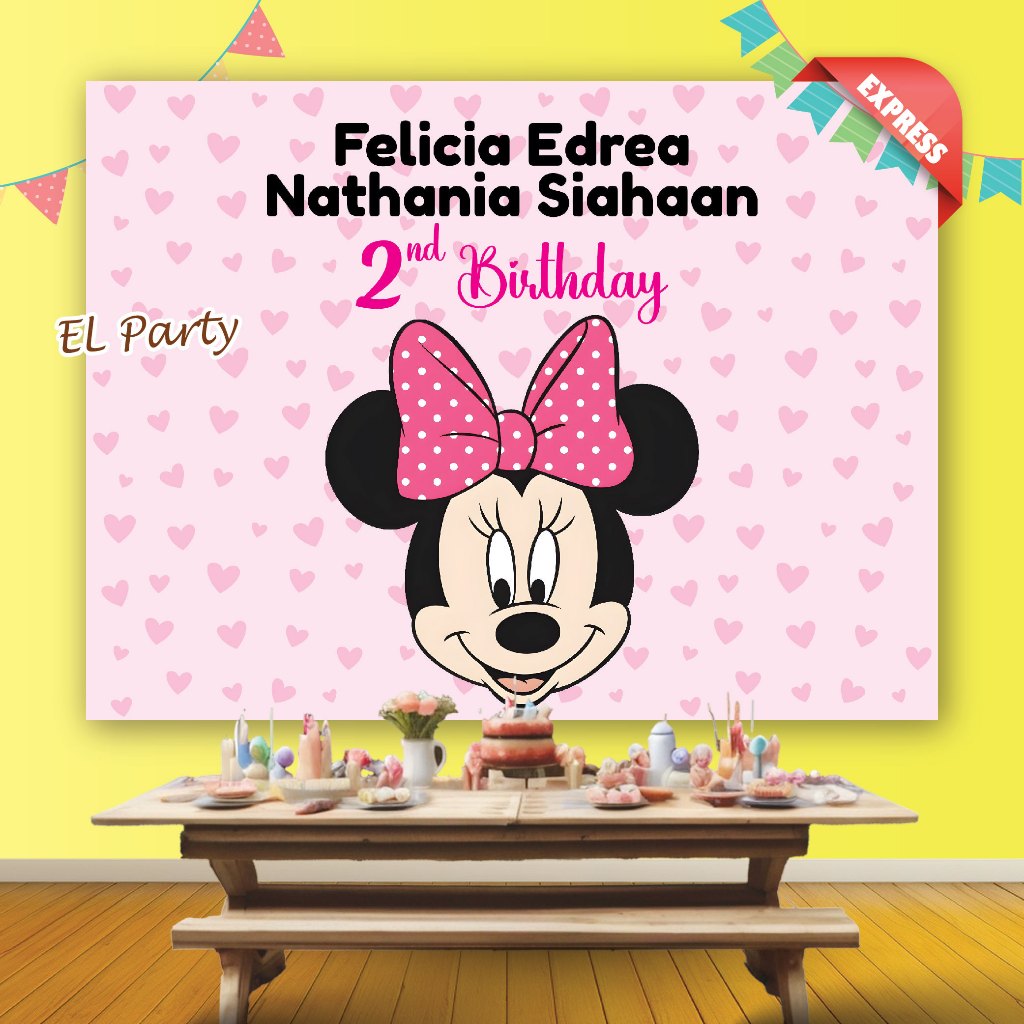 Banner Ulang Tahun MICKEY MOUSE Spanduk Ultah Kostum Karakter Background Backdrop Dekor Birthday